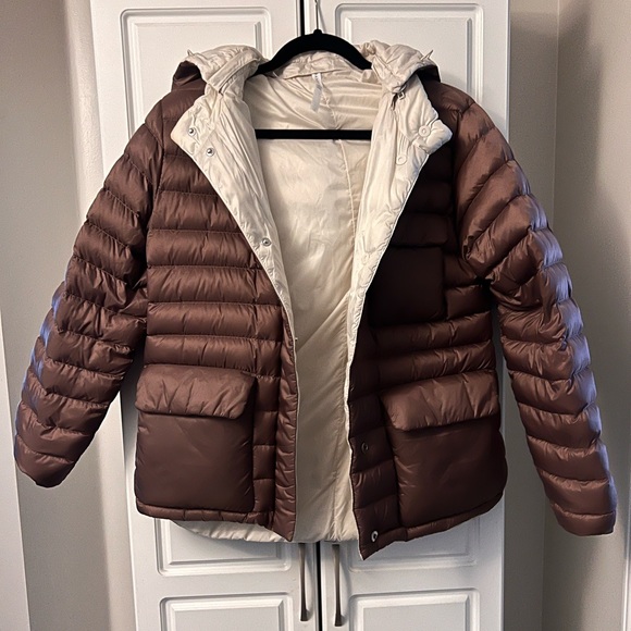 Athleta Jackets & Coats Athleta Reversible Brownwhite Puffer Jacket